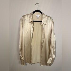 VINTAGE FINTY 100% SILK CHAMPAGNE BUTTON DOWN